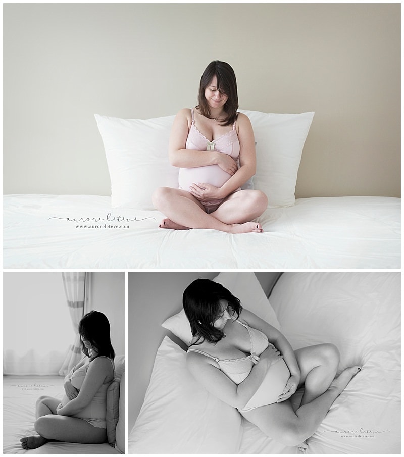 femme enceinte assise en tailleur par photographe Lyon